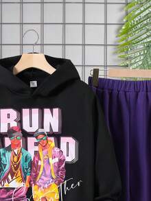 Cậu bé Tween Lỏng lẻo phù hợp Giải trí Nhân vật & Lá thư In Hoodie Và Quần Chạy bộ Bộ - màu đen - Xem 4