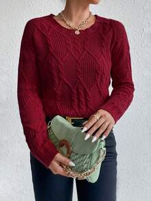 SHEIN LUNE 絞花針織合身毛衣 - 酒紅色 - 查看 6