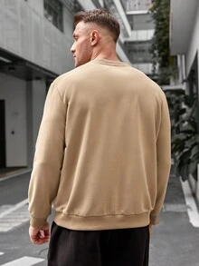 GENTILAND 男款大尺碼針織休閒圓領運動衫 - 卡其色 - 查看 2