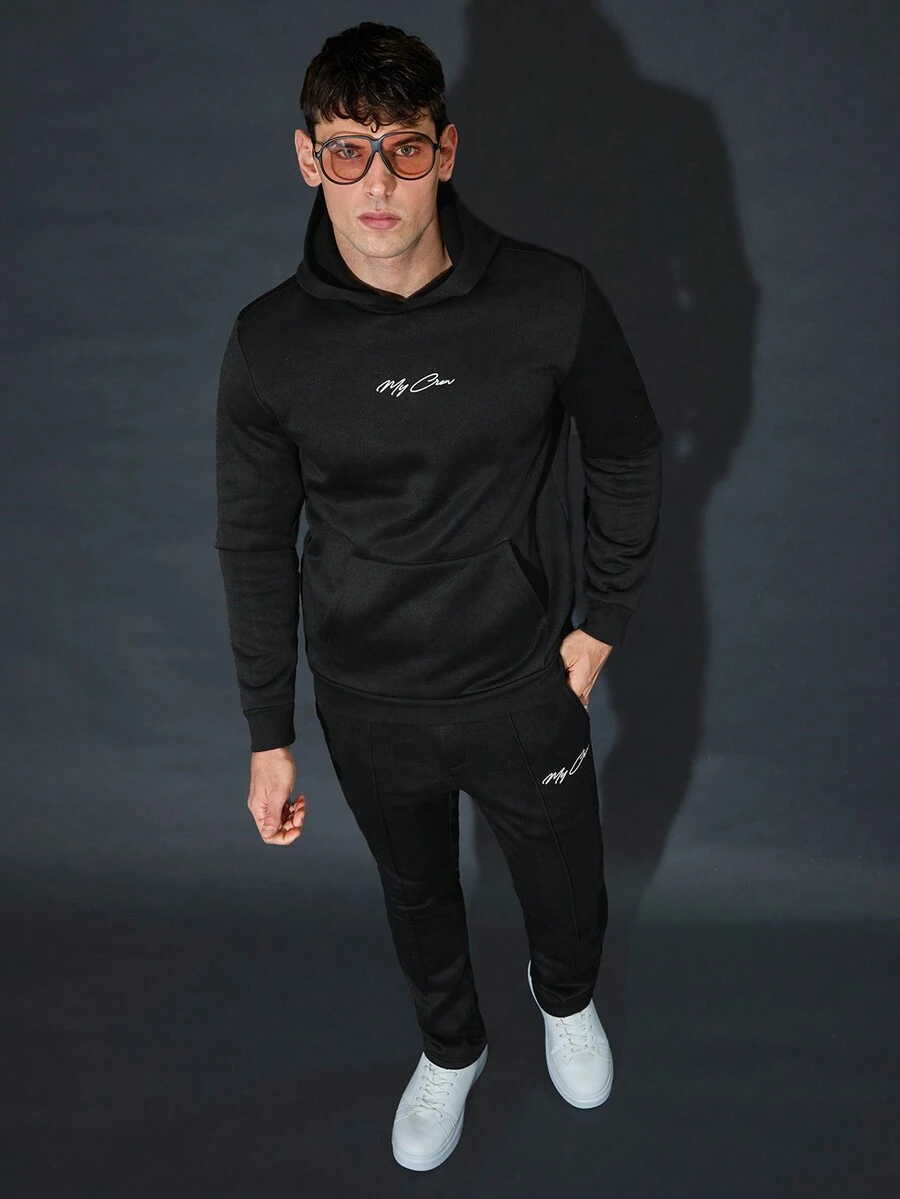 GENTILAND Men's Hooded Sweatshirt And Long Pants Set - Black - View 1