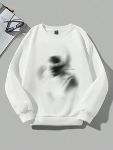 SHEIN EZwear 極簡主義休閒抽象印花華美領女款長袖汗衫 - 白色 - 查看 3