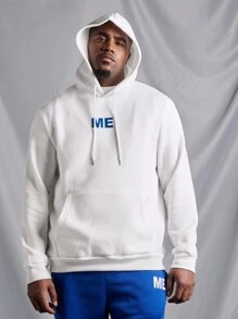 Manfinity Homme Men's Plus Size Letter Printed Hooded Sweatshirt And Sweatpants Set With Drawstring - Blue and White - View 4