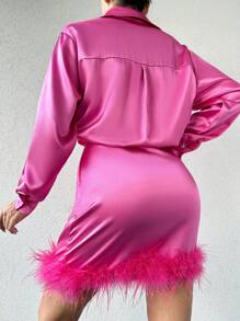 EURMUSE Women's Patchwork Shirt Dress - Green - View 3