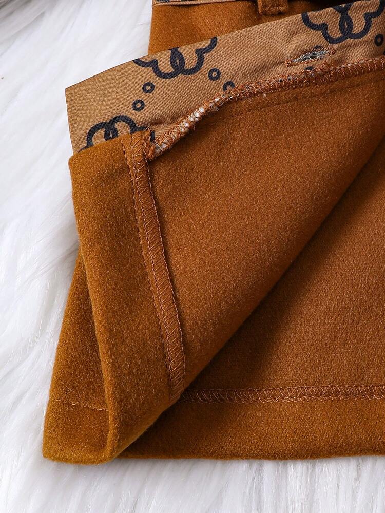 2pcs Baby Boys' Leisure Vintage Elegant Geometric Printed Woolen Suit With Belt, Autumn/winter