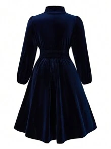 SHEIN Clasi Kích thước lớn Của phụ nữ Nhung Đứng cổ áo Đầm - Màu xanh hải quân - Xem 2