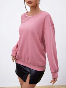 SHEIN Privé Elegant damtröja med spetsmönster och lapptäcke - Rosa - Visa 6