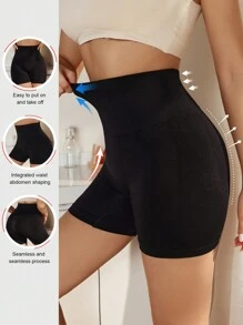High Waisted Shapewear Shorts - Black - View 1