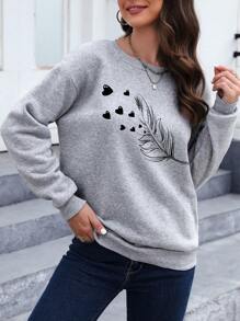 INAWLY Women's Grey Casual Everyday Back-To-School Autumn Pullover Long Sleeve Sweatshirt,Tree Leaf And Heart Pattern,Graduation Teacher Fall Leisure Tops - Light Grey - View 5