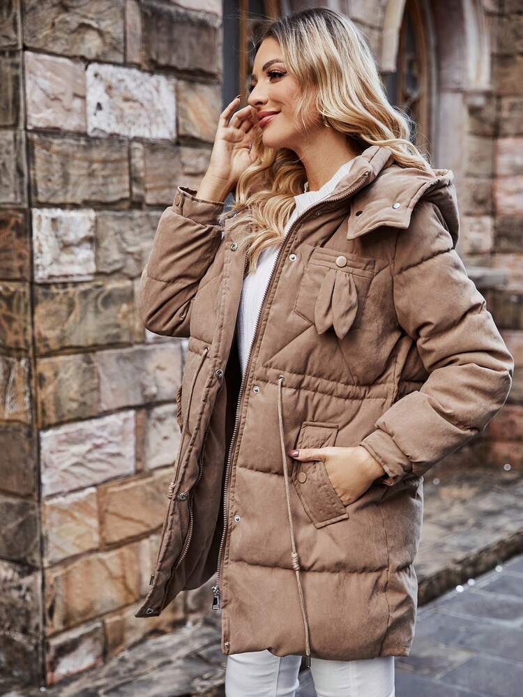 Cinched Waist Hooded Padded Padded Coat Clothes Winter