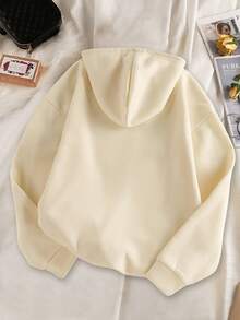 SHEIN EZwear In Áo nỉ có mũ - Màu be - Xem 2