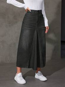 Của phụ nữ Chân váy Denim thẳng - màu đen - Xem 4