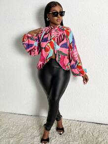 Slaydiva Women's Allover-print Back-tied Shirt - Pink - View 4