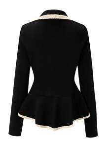 EMERY ROSE Women's Color Blocked Jacket With Trim - Black - View 2