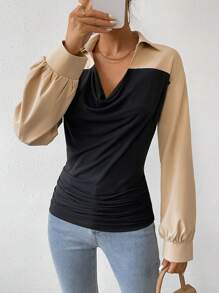 Chiquease 拼色可翻領長袖襯衫 - 彩色 - 查看 5