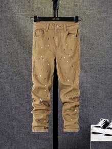 SHEIN 青少年男孩帶口袋的破舊牛仔褲 - 棕色 - 查看 1