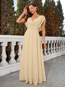 UNITHORSE Sequins & Mesh Chiffon Patchwork Mother Of The Bride Dress - Apricot - View 5