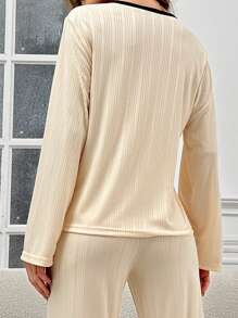 Ladies Solid Color Ribbed Top For Home Wear - Apricot - View 2