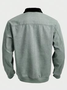 SHEIN Manfinity Homme 寬鬆版型男士對比領口拉鍊牛仔外套 - 綠色 - 查看 2