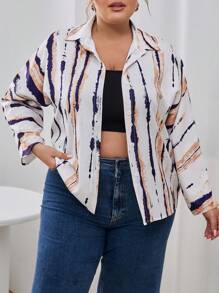 SHEIN Essnce 女款短款休閒寬鬆紮染襯衫大尺碼 - 彩色 - 查看 4