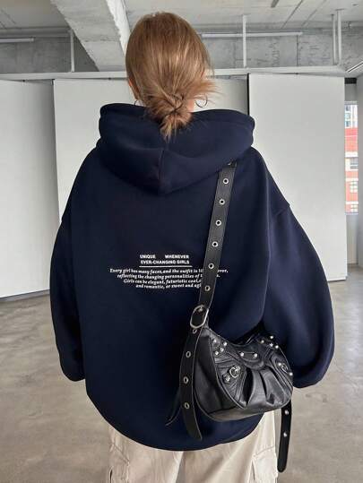 DAZY Women's Hooded Long Sweatshirt With Slogan Print UNIQUE WHENEVER EVER-CHANGING GIRLS Every Girl Has Many Faces, And The Outfit Is Like A Mirror, Reflecting The Changing Personalities Of T Girls Girls Can Be Elegant, Futuristic Cool,C And Romantic, Or Sweet And Agile