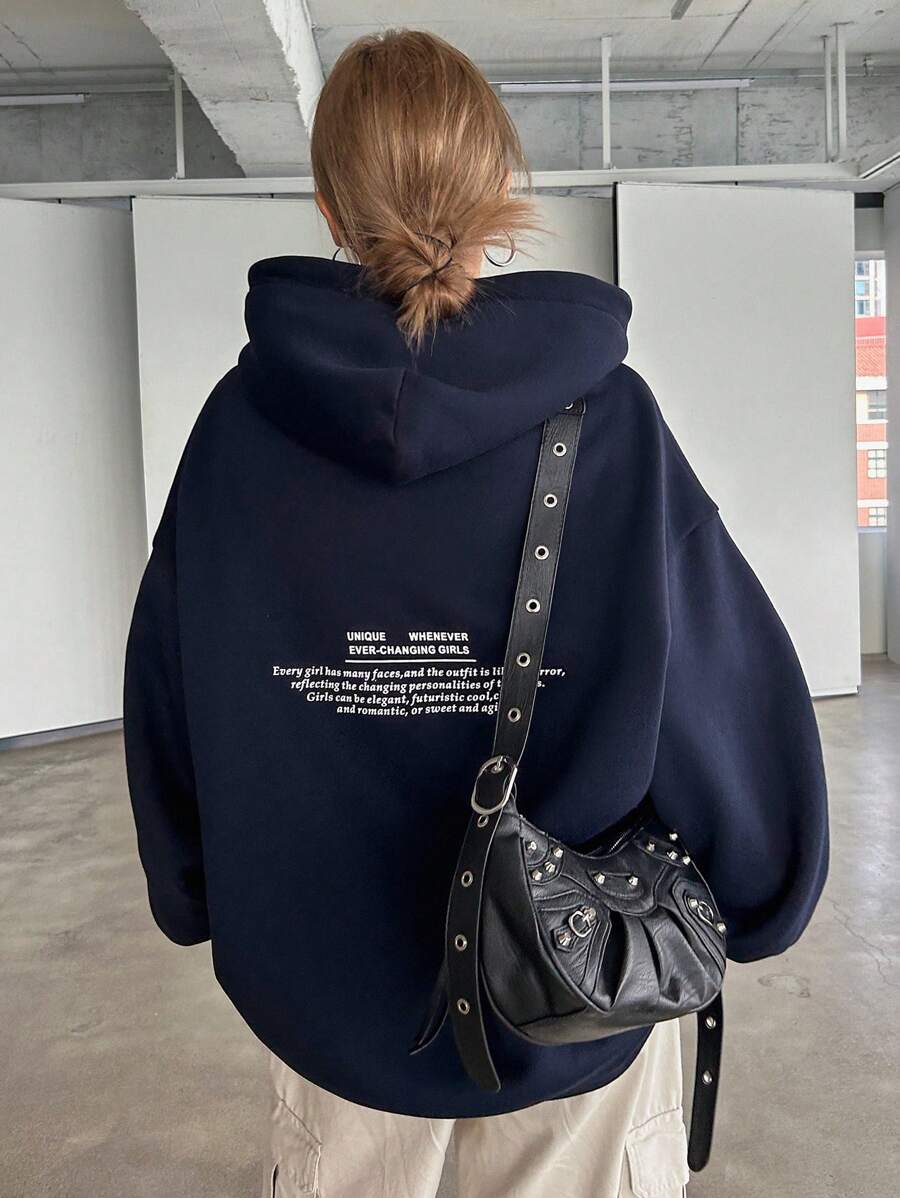 DAZY Women's Hooded Long Sweatshirt With Slogan Print UNIQUE WHENEVER EVER-CHANGING GIRLS Every Girl Has Many Faces, And The Outfit Is Like A Mirror, Reflecting The Changing Personalities Of T Girls Girls Can Be Elegant, Futuristic Cool,C And Romantic, Or Sweet And Agile