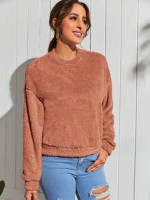 SHEIN LUNE Đứng cổ áo Tay áo dài Sang trọng Áo nỉ - trái cam - Xem 5