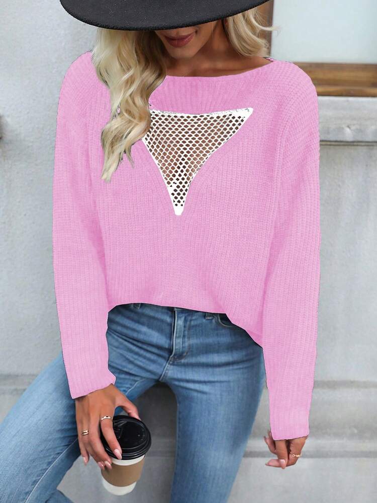 Women's Solid Color Grid Patchwork Casual Knit Pullover Fall Winter Sweater