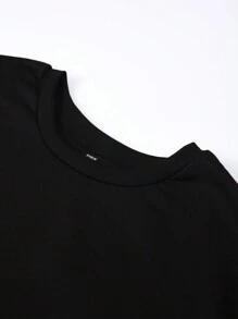 男款字母印花長袖套頭衫 - 黑色 - 查看 4