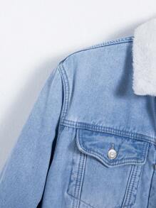 Manfinity Homme Men's Thermal Lined Denim Jacket With Fur Collar - Medium Wash - View 3