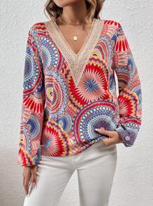 SHEIN LUNE Của phụ nữ Ren Vá lại Áo sơ mi - Nhiều màu - Xem 6