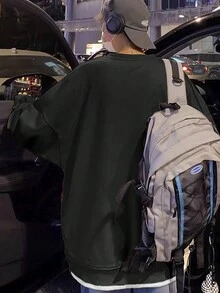 Men's Solid Color Drop Shoulder Sweatshirt - Black - View 2