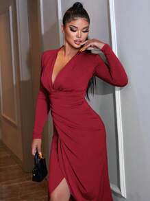 EURMUSE Women's Pleated Bodycon Dress - Red - View 3