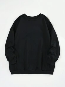 SHEIN EZwear Kích thước lớn Lá thư In Thả vai Áo nỉ - màu đen - Xem 2
