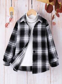 SHEIN Girls' Plaid Shirt With Printed Numbers On The Back