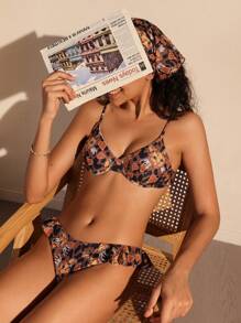 SHEIN Swim Fashionable Women's Cat Pattern Bikini Set Summer Beach - Multicolor - View 4