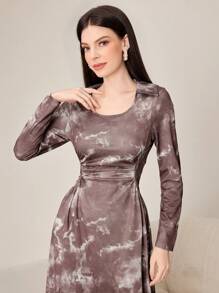 Mulvari Women's Pleated Printed Dress - Brown - View 5