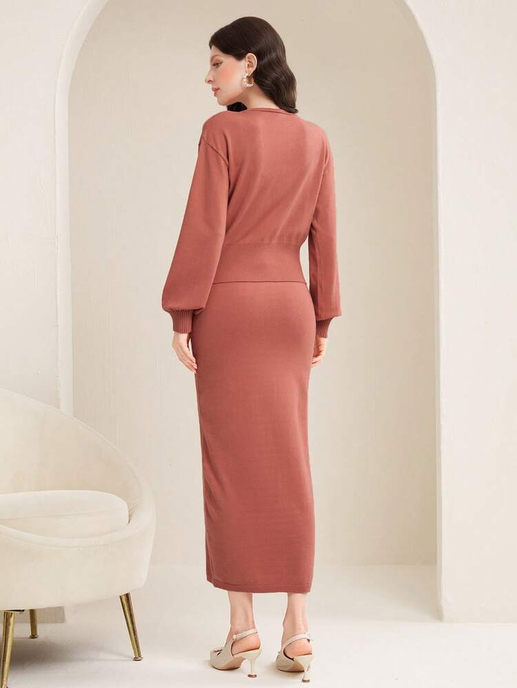 Women's Double-Breasted Cardigan And Knitted Tank Dress Two-Piece Set Fall Cloth For Women