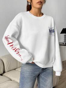 SHEIN Unity Của phụ nữ Lá thư In Vòng cổ Thả vai Áo nỉ - trắng - Xem 6
