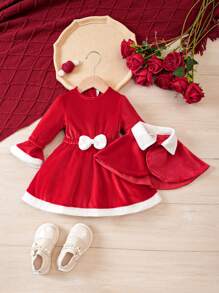 Baby Girls' Cape Bell-sleeve Dress Set - Red - View 7