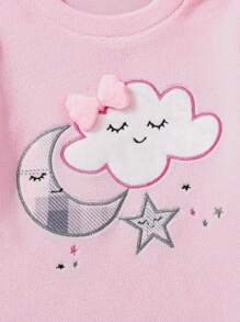 SHEIN Young Girl Cute Rabbit Printed Thermal Fleece Snug Fit Pajamas Set - Pink - View 3