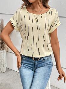 SHEIN Privé Bat-winged Casual Blouse - Apricot - View 1
