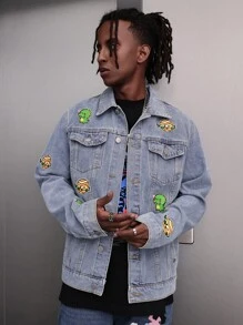 Manfinity Roghcode Men's Dinosaur Embroidered Denim Jacket - Blue - View 8