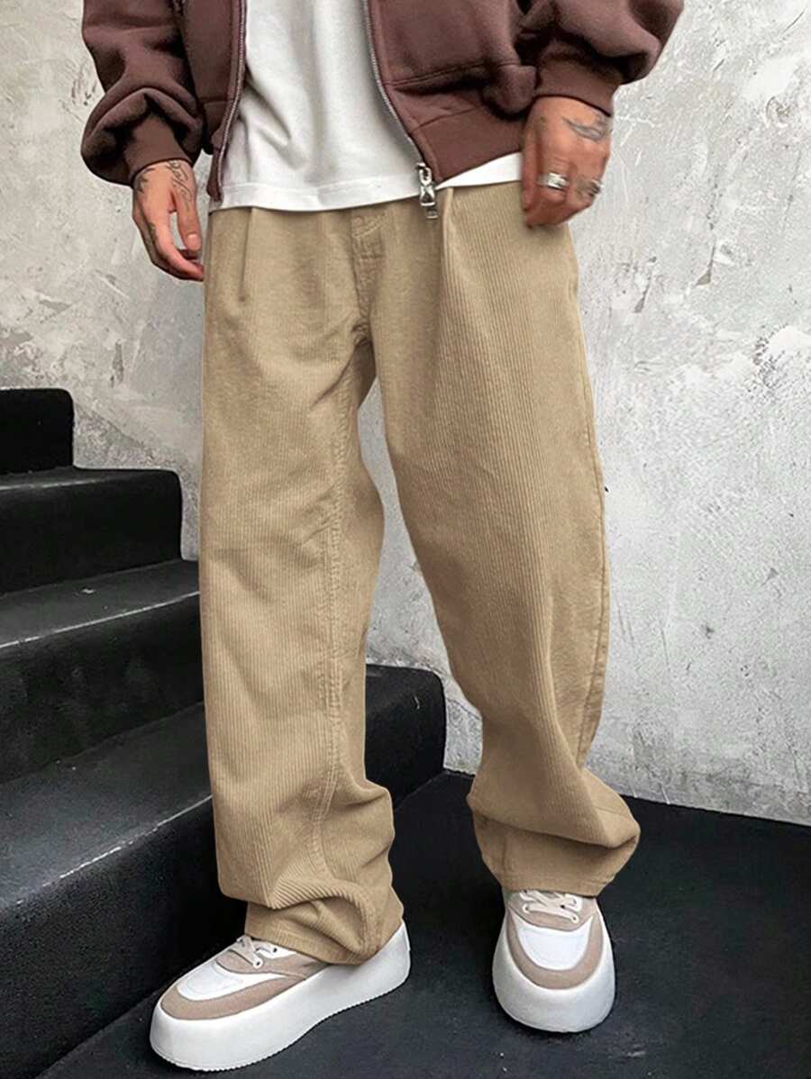 Manfinity Homme Nam Giải trí Giò thẳng Quần - Màu Khaki - Xem 1
