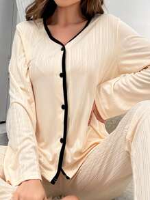 Ladies Solid Color Ribbed Top For Home Wear - Apricot - View 6