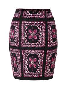 SHEIN Clasi Plus Size Printed Hip-Wrapped Skirt - Multicolor - View 1