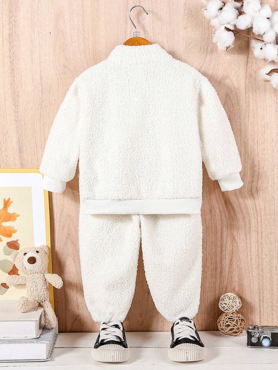 Boys' Furry Stand Collar Outfit, Autumn And Winter