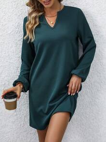 SHEIN Privé Của phụ nữ Tay áo dài Cổ chữ V sâu Đuôi cá Đầm - Màu xanh lá cây đậm - Xem 4