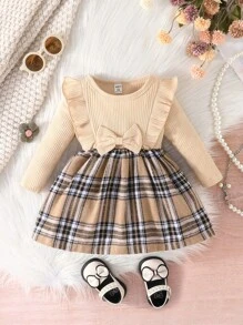 Vestido a cuadros con volantes para bebé niña - Multicolor - Ver 1
