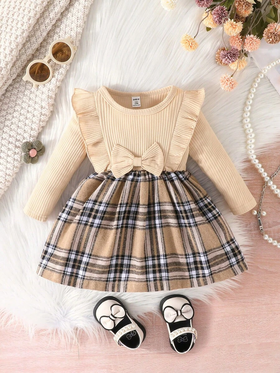 Vestido a cuadros con volantes para bebé niña - Multicolor - Ver 1