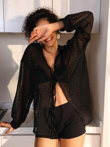 SHEIN Swim Women'S Drop Shoulder Kimono - Black - View 4